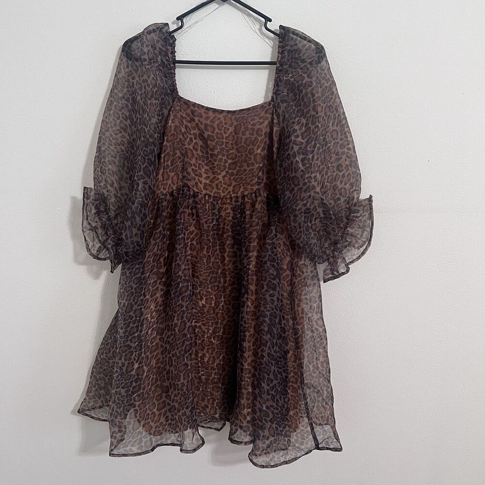 Entro leopard print sheer organza babydoll dress  Size Medium